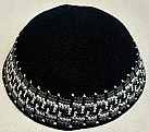 Large Black knitted kippah 22cm with border