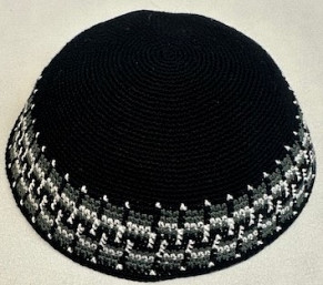 Large Black knitted kippah 22cm with border
