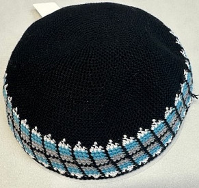 Large Black knitted kippah 22cm with border