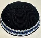 Large knitted black kippah 22cm with border