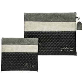 Leather-like Tallit bag set white /black