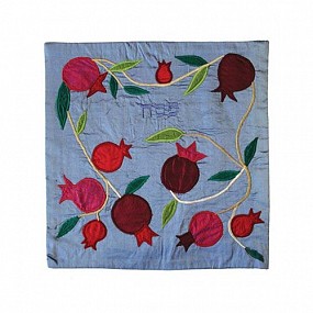 Raw Silk Matzah Cover - Large Pomegranates 