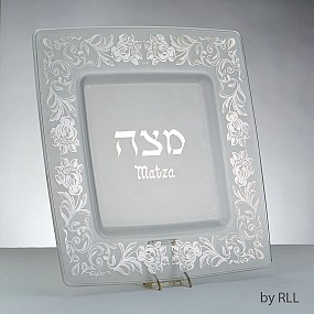 Glass Matzah Tray Silver Design
