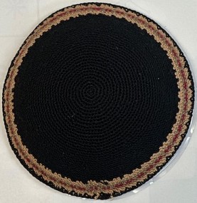 Black Knitted Kippah - brown rim 15cm