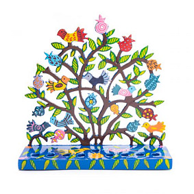 Emmanuel Laser Cut Menorah - Birds + Pomegranates