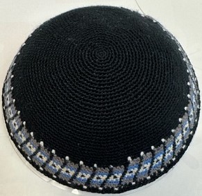 Large black Knitted kippah broad rim 18cm
