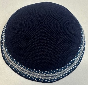 Large Navy knitted kippah 20-21cm with border