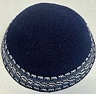 Navy knitted kippah 20-21cm wide border
