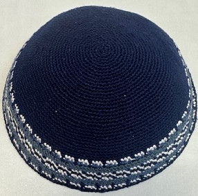 Navy knitted kippah 20-21cm wide border