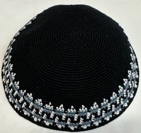 Large black Knitted kippah broad rim  18cm