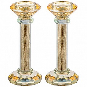 Crystal Candle sticks with stones 16.5cm  (gold)