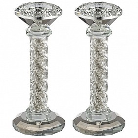 Crystal Candle sticks with stones 16.5cm 