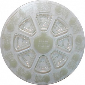 Elegant Glass Rosh Hashana  Plate Silver