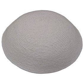 White hand knitted Kippah 13cm