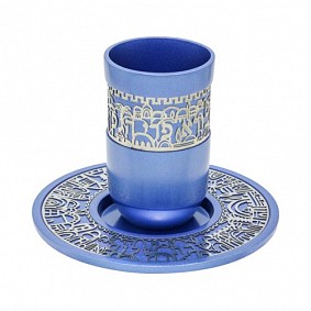 Blue Kiddush Cup with saucer