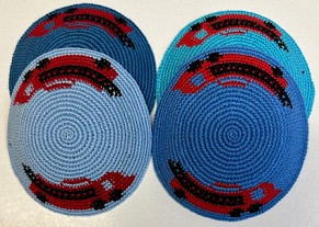 Knitted fire engine kippah