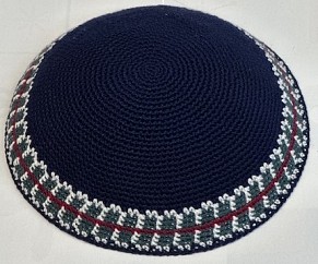 Navy knitted Kippah/border 18cm 