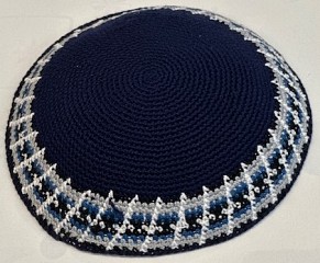 Navy knitted Kippah/border 17cm 