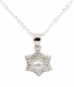 Silver Magen David Necklace  with gems