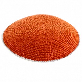 Knitted orange kippah with white rim