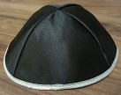 Black Satin Kippah with four sections and silver rim