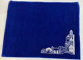 Royal Blue Velvet Tallit Bag with David's Tower in corner