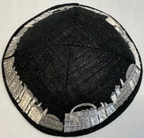 Black kippah with Jerusalem border