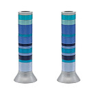 Long candlesticks matt/blue rings