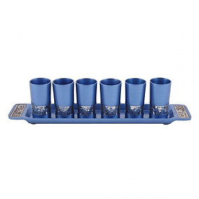 Set of 6 kiddush cups on tray