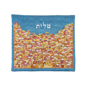 Blue Tallitbag - full embroidery - Jerusalem