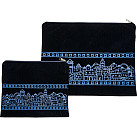 Blue Velvet Tallit and Tefillin Bag with Jerusalem