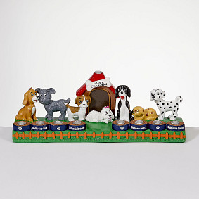 Handpainted resin  Menorah  Puppies