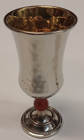 Hammered Look Kiddush Cup/Red stem