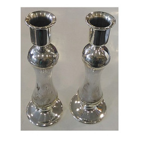 Sterling silver and glass candlesticks - white