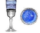 Silber and blue glass kiddush cus with matching plate