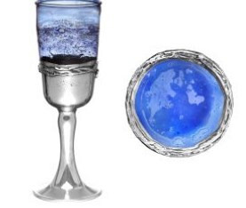 Silber and blue glass kiddush cus with matching plate