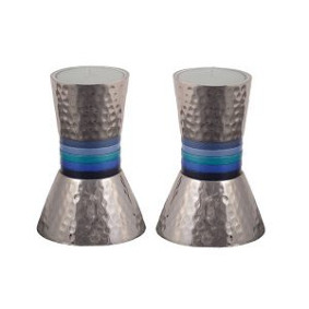 Emanuel hammered candlesticks with blue ring design