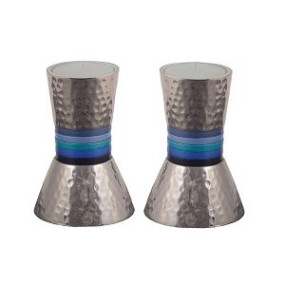 Emanuel hammered candlesticks with blue ring design