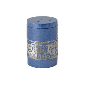 Salt shaker with metal Jerusalem cutout