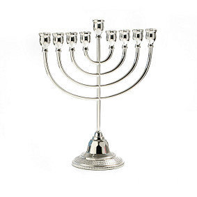 Large Silver Plated Metal Menorah - 34.5cm