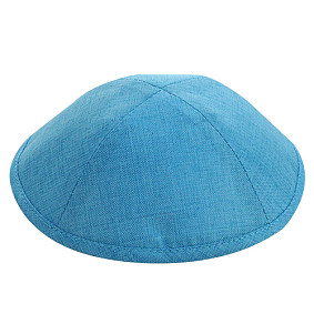 Elegant linen and silk blue Kippah  19cm