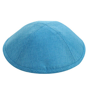 Elegant linen and silk blue Kippah  19cm