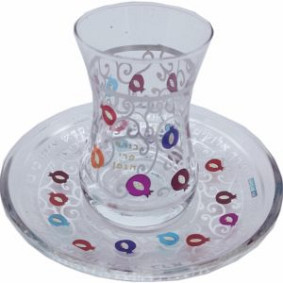 Multicolor etched Kiddush Cup Pomegranates