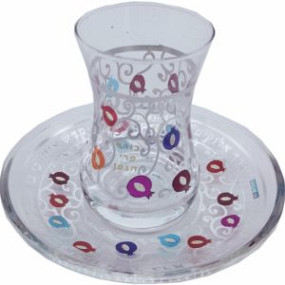 Multicolor etched Kiddush Cup Pomegranates
