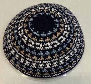 blue knitted kippah dots 19cm