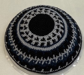 Blue/grey circles  knitted kippah 16cm