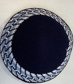 Blue knitted kippah with rim 16cm