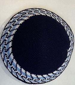 Blue knitted kippah with rim 16cm