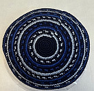 Blue knitted kippah with circles 14cm