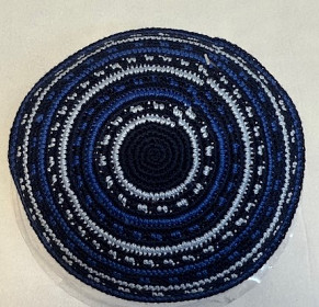 Blue knitted kippah with circles 14cm